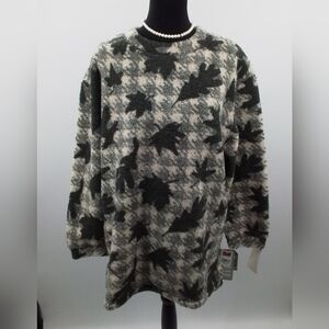 1990's NWT WOOLRICH Gray / Cream Oversized LEAF Fleece Sweater Sz M VINTAGE